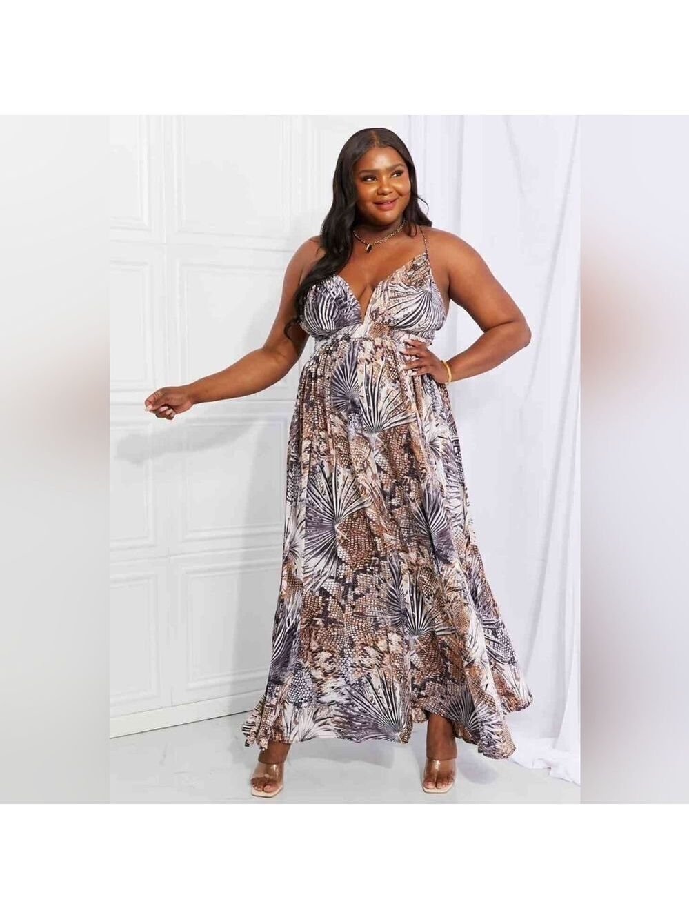 🆕️  Sleeveless Womens Maxi Dress with Gray and Brown Print Designs. RJ
